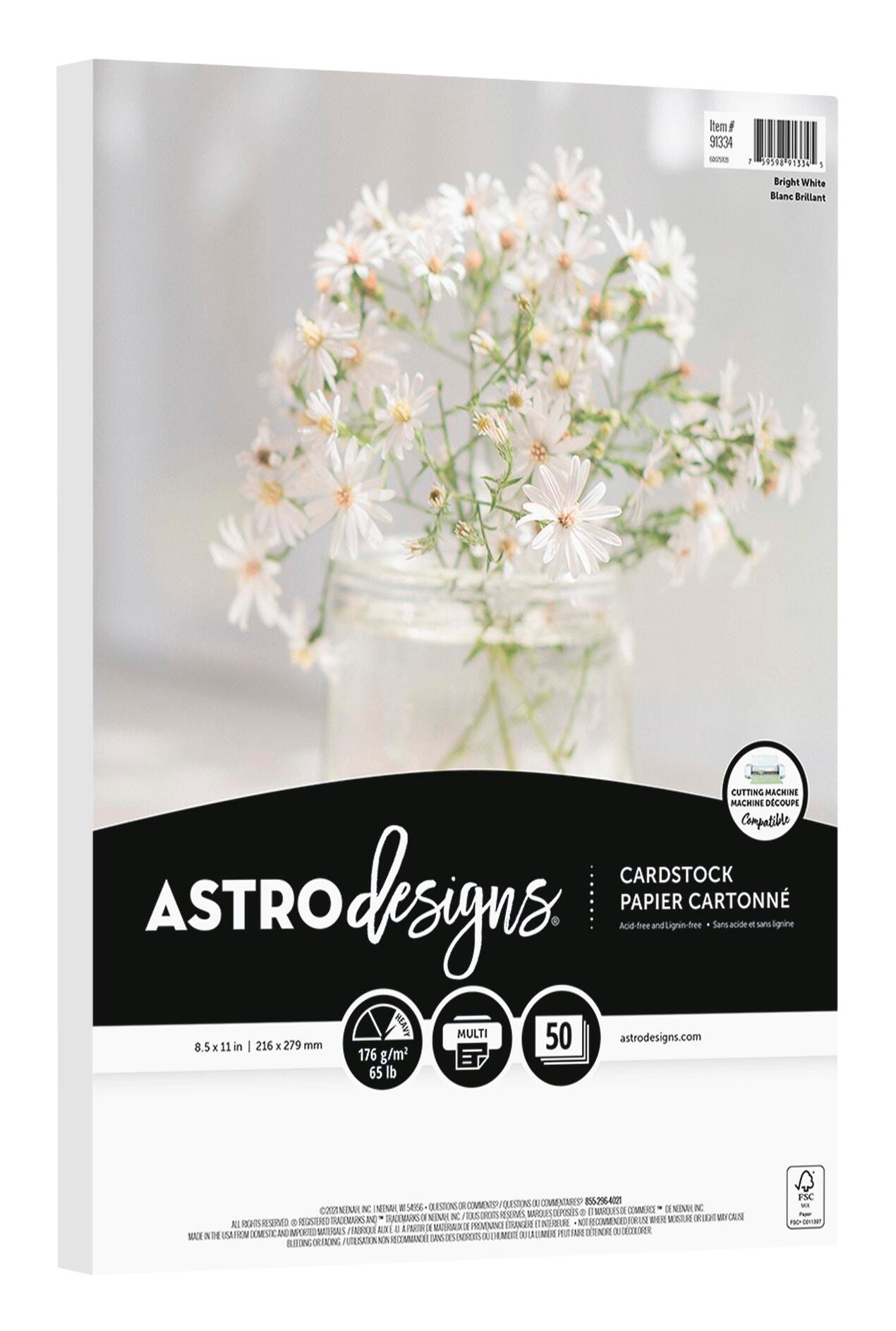 Astrodesigns Crafting Cardstock, 8-1/2 x 11 Inches, 65 lb/176 gsm, Bright White, 50 Sheets 2133773